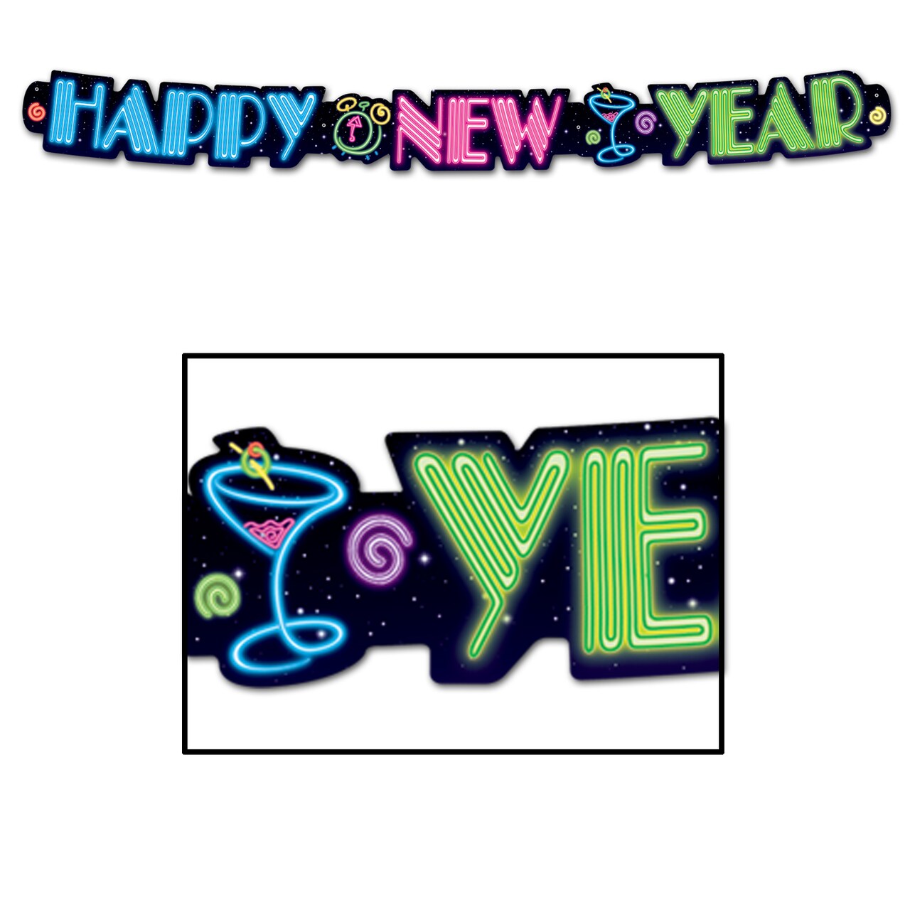 Beistle 3in. x 3Feet Standard Neon Happy New Year Streamer - 12 Pack